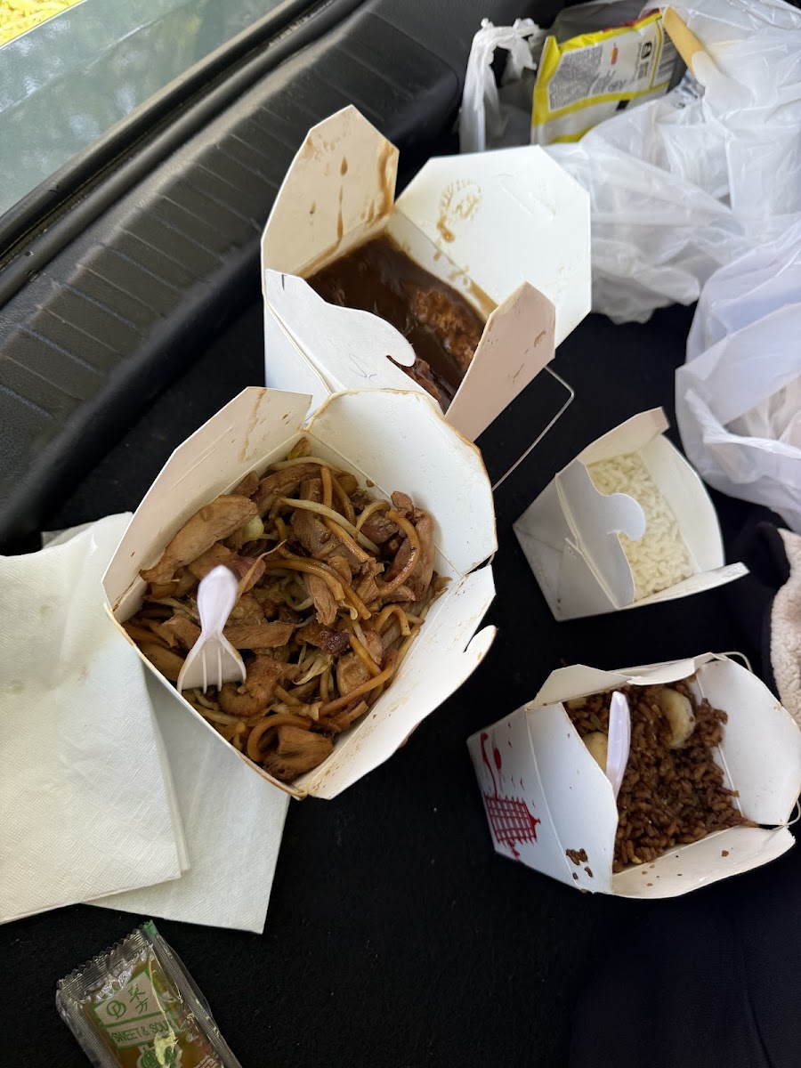 Lo mein and fried rice takeout boxes